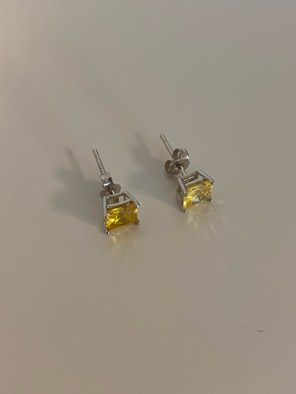 Sterling Silver Yellow Square CZ Stud Earrings - Elegant Women's Jewelry